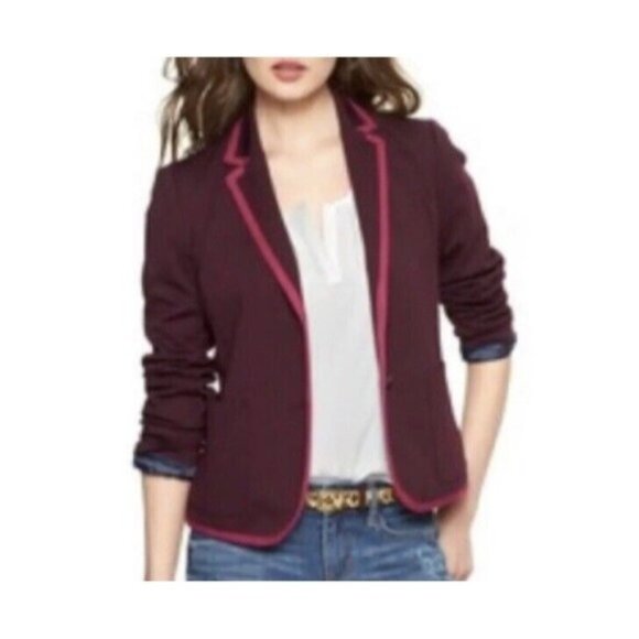 Gap Academy Blazer Vamp Red Pink Piped Knit 2 Button Blazer Size 4 - Picture 1 of 7